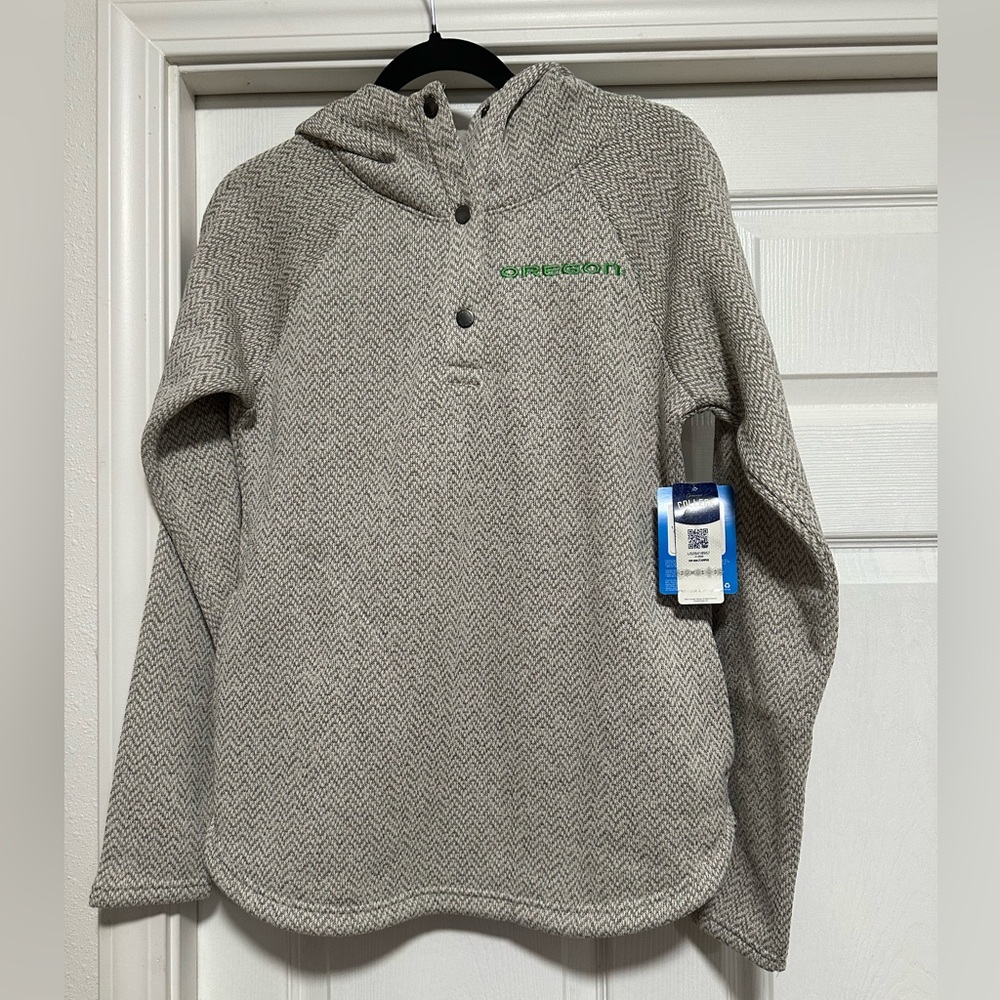 NWT Columbia Oregon Ducks Gray Pullover Hoodie Chevron Herringbone Womens M